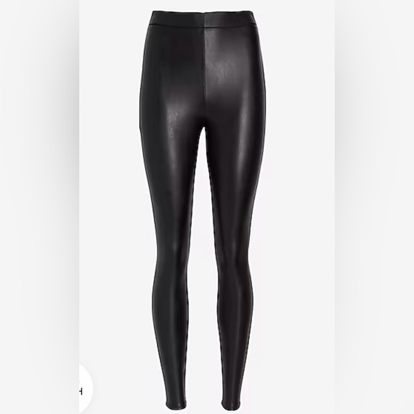 Express Super High Waisted Faux Black Leather Leggings, Size Large #26 - Picture 3 of 5